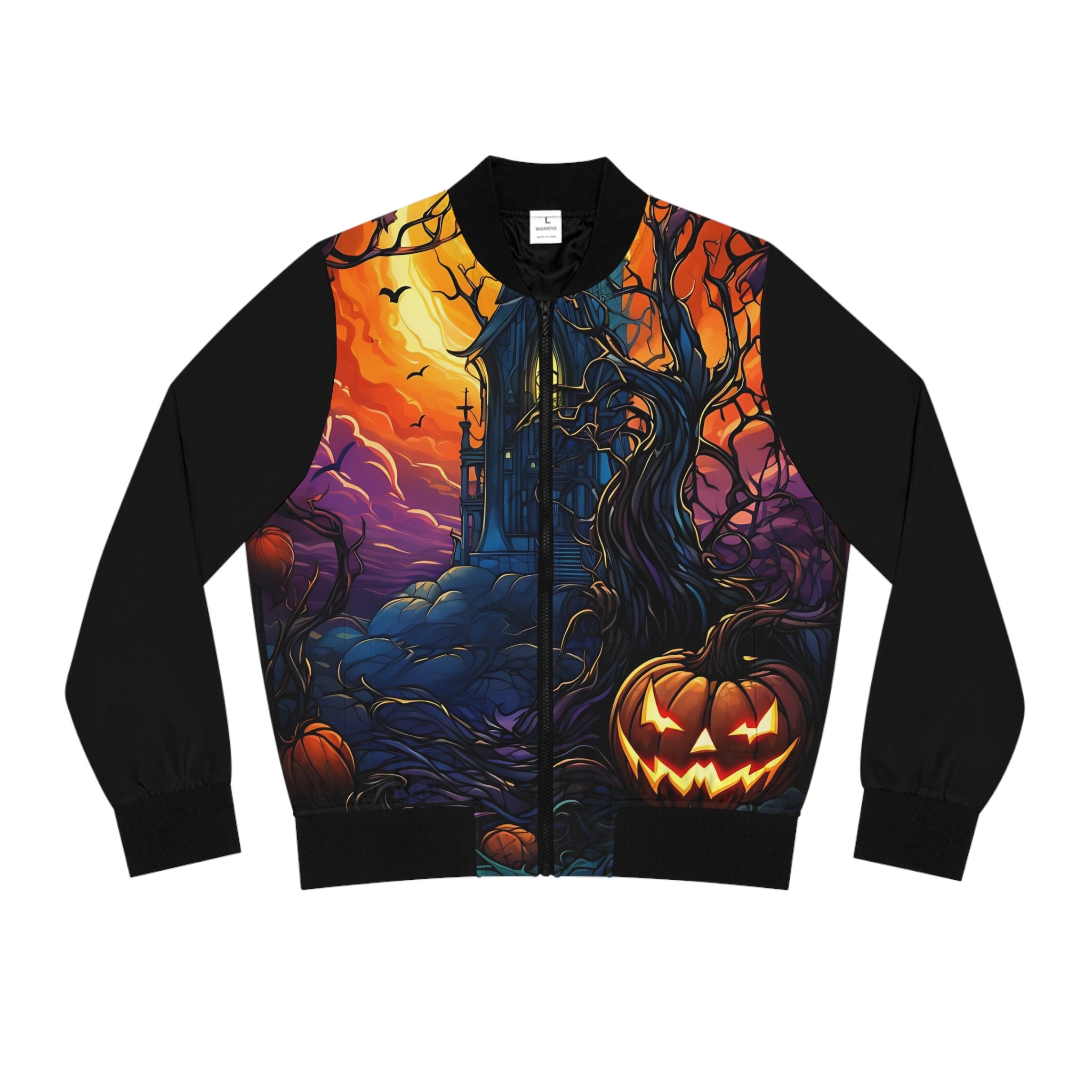 Discover Womens's Bomber Jacket Halloween Pumpkin