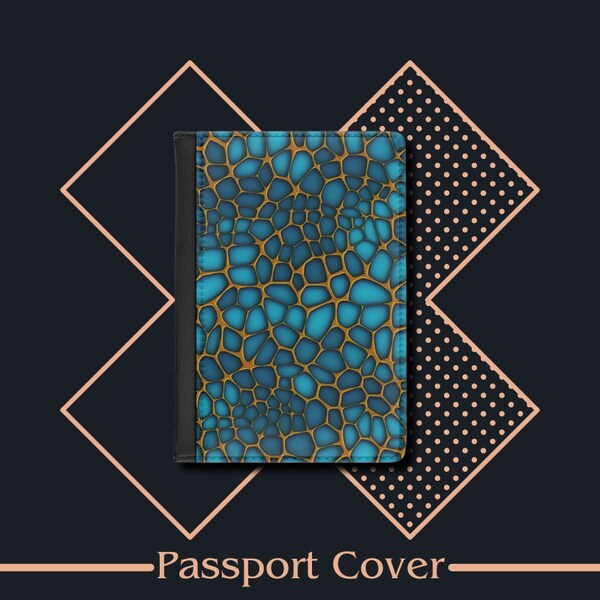 Passport Cover Blue and Gold Pebbles, Passport Case, Leather Passport Holder, Travel Gift, Travel Wallet, Travel Accessories