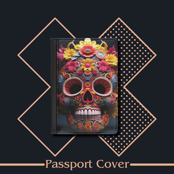 Passport Cover Skull Colorful Clay, Passport Case, Leather Passport Holder, Travel Gift, Traveler's Gift, Travel Wallet, Travel Accessories