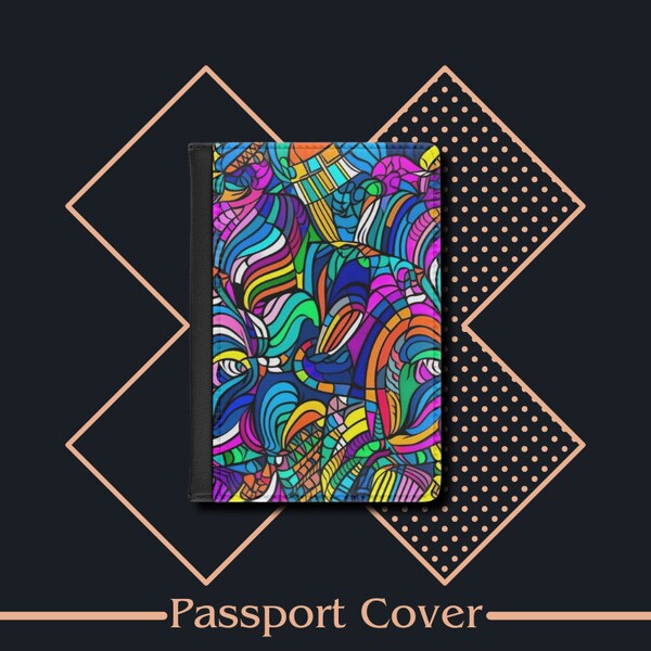Passport Cover  Wavy Stain Glass, Passport Case, Leather Passport Holder, Travel Gift, Traveler's Gift, Travel Wallet, Travel Accessories