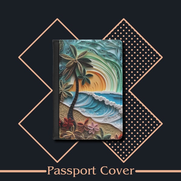 Passport Cover Beach Sun and Sand, Passport Case, Leather Passport Holder, Travel Gift, Traveler's Gift, Travel Wallet, Travel Accessories