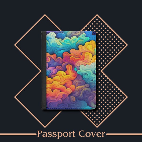 Passport Cover Brightly Colored Waves, Passport Case, Leather Passport Holder, Travel Gift, Travel Wallet, Travel Accessories