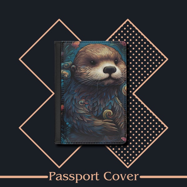 Passport Cover Otter Mythical, Passport Case, Leather Passport Holder, Travel Gift, Traveler's Gift, Travel Wallet, Travel Accessories