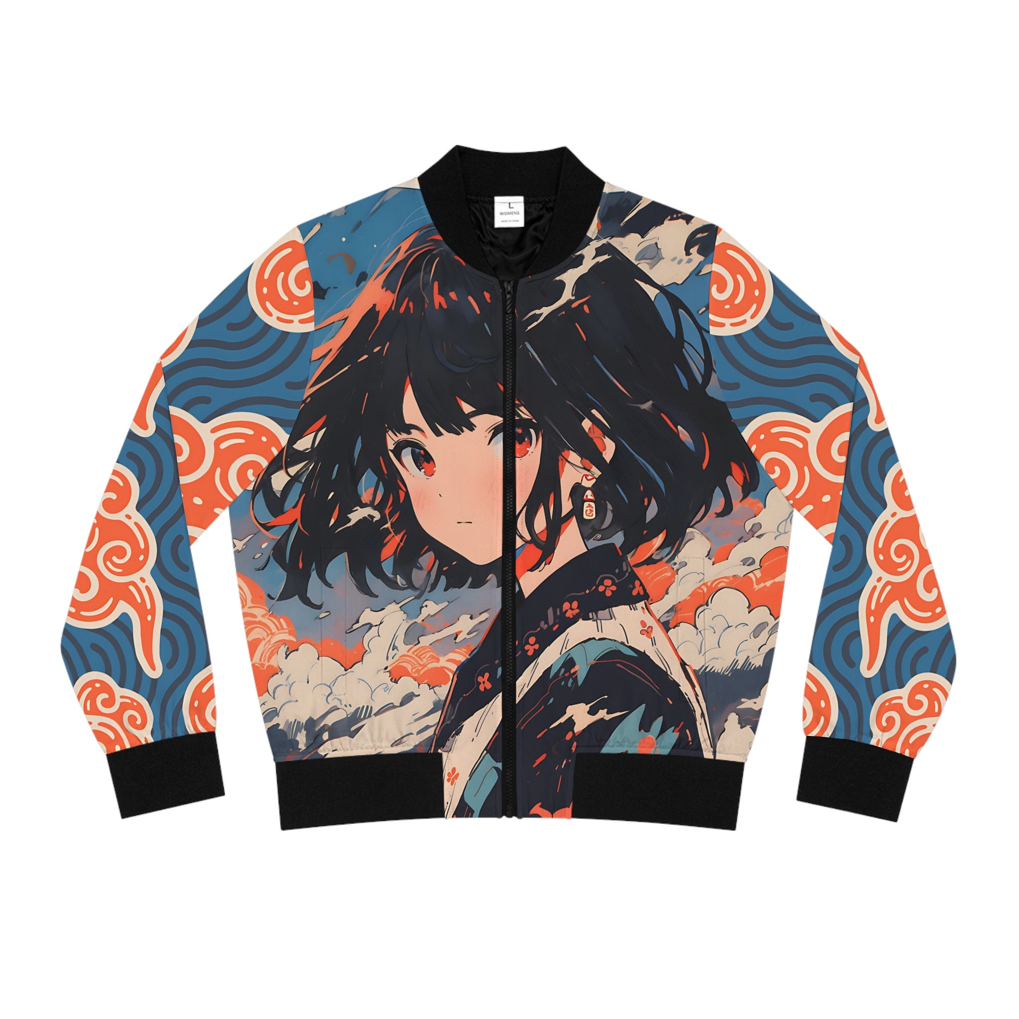 Discover Women's Bomber Jacket Anime Orange Clouds