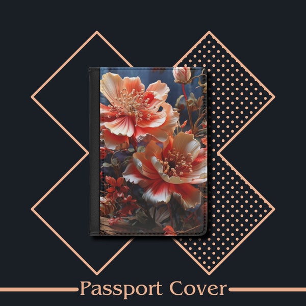 Passport Cover Lilies White Pink, Passport Case, Leather Passport Holder, Travel Gift, Traveler's Gift, Travel Wallet, Travel Accessories