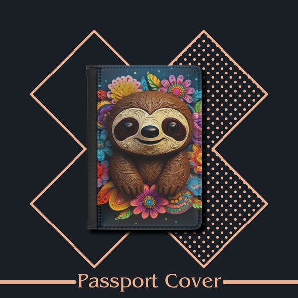 Passport Cover Sloth Cute Clay, Passport Case, Leather Passport Holder, Travel Gift, Traveler's Gift, Travel Wallet, Travel Accessories