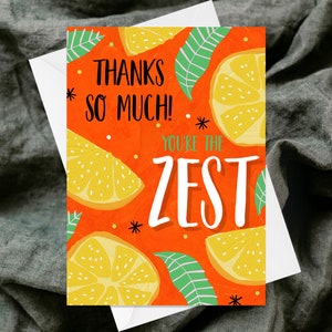 Thanks So Much, You're The Zest Grußkarte - Handgemachte strukturierte Grußkarte - Schrullig - Lustige Zitronen - Danke - Dankbarkeit - Dankbar