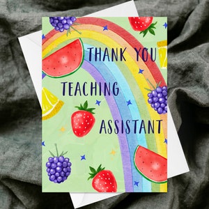 Biglietto d'auguri per l'assistente didattico di ringraziamento - Biglietto d'auguri testurizzato fatto a mano - Acquerello eccentrico - Positività - Grazie di fine anno scolastico