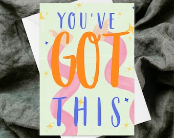 May include: A light green card with pink and orange swirls and the text "You've Got This" in blue and orange lettering.