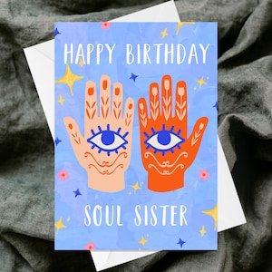 Carte de voeux joyeux anniversaire Soul Sister - carte de voeux texturée faite main - originale - aquarelle - colorée - Unique - amis spirituels