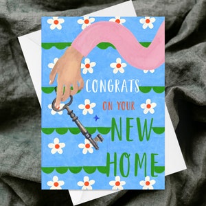 Gefeliciteerd met uw nieuwe huis wenskaart - handgemaakte getextureerde wenskaart - eigenzinnig - aquarel bloemen eigenzinnig - gefeliciteerd - verhuizen