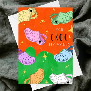 You Croc My World Greetings Card - Ręcznie robiona teksturowana kartka z pozdrowieniami - Oryginalna - Akwarela - Rocznica - Urodziny - Humor - Zabawna - Miłość