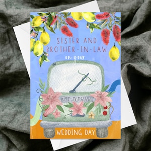 Soeur et beau-frère sur votre carte de voeux de jour de mariage - Carte de voeux texturée à la main - Excentrique - Aquarelle - Félicitations