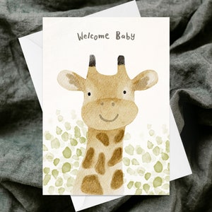 Welkom Baby Wenskaart - Schattige Giraffe - Pasgeboren Baby - Baby Girl Baby Boy - Handgemaakte Getextureerde Wenskaart - Eigenzinnig - Aquarel