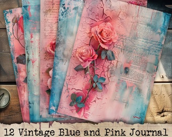12 Vintage Roses Journal Pages, Junk Journal Kit, Basic Papers, Printable Shabby Pages,Flowers Paper Vintage, Collage sheet, Scrapbook Paper