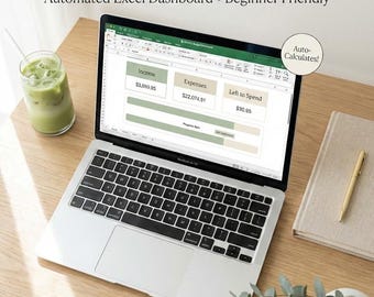 Esthetische maandelijkse budgetplanner Excel-sjabloon Eenvoudige onkostentracker voor beginners | Geautomatiseerd financieel dashboard 2026