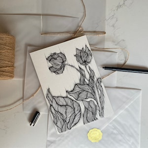 Tarjetas de felicitación de cumpleaños, tarjetas en blanco dibujadas a mano, para alguien especial, felicitaciones, tarjeta pensativa, solo para ti, fineliner, tulipanes