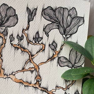Biglietti di auguri di compleanno illustrati a mano, magnolie, carte bianche disegnate a mano, regali per lui e per lei, congratulazioni, biglietto premuroso, Pasqua