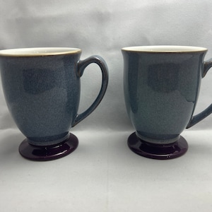 Pair of Denby Storm Contemporary Style Footed Grey Mugs Made in England