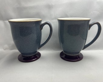 Pair of Denby Storm Contemporary Style Footed Grey Mugs Made in England