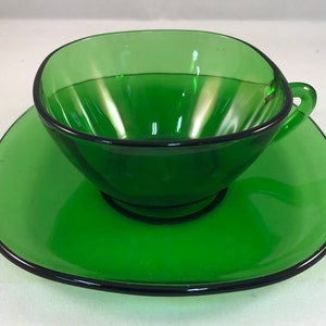 Vintage VereCo France - Grünes Glas Espressotasse und Sauce Set