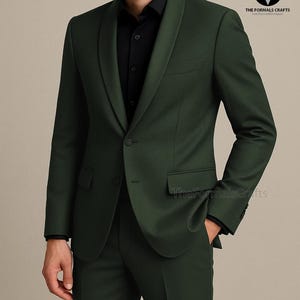 Groen smokingkostuum voor mannen, groene slim-fit smokingtrouwkostuum, aangepast pak, maatpak, schoolbalkostuum, op maat gemaakt voor mannen.