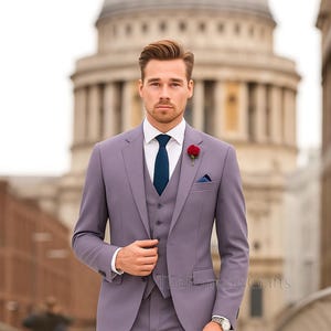 Mens Lavender Three Piece Suit for Men, Slim Fit Suit | Wedding And Prom Suit | Formal Dress Suit, Office Suit, Classic Business Attire.