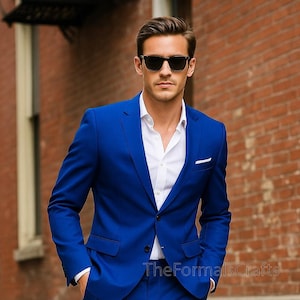 Mens Royal Blue Two Piece Suit for Men, Slim Fit Suit | Wedding And Prom Suit | Formal Dress Suit, Office Suit, Classic Business Attire.