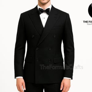 Black Double Breasted Suit for Men – Formal Wedding Suit, Slim Fit Groom Suit, Prom Dinner Suit, Elegant Men&#39;s Suit, Custom Groom Suit