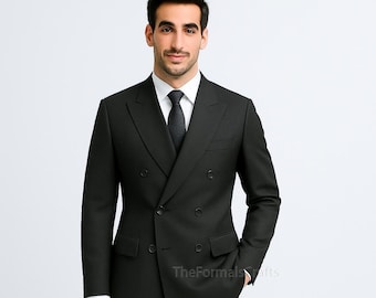Charcoal Grey Slim-Fit Double-Breasted Men’s Suit – Wedding & Business Formal Wear