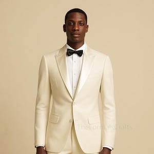 Premium Ivory Satin Lapel suit for men, Ivory groom suit, slim Fit Suits, Wedding and party suit, Men Formal Suit, Custom Groom Ivory Suit.