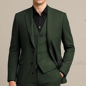 Mens Classic Green 3-Piece Suit, Three Piece Slim Fit Blazer & Pants | Wedding Suit | Prom Suit | Formal Dress Suit for Men, Men Custom Suit