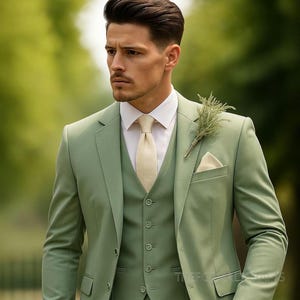Sage Green Three Piece Suit for Men, Three Piece Slim Fit Blazer & Pants | Wedding Suit | Prom Suit | Formal Dress Suit for Men