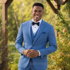 Elegant Sky Blue Three Piece Suit for Men, Three Piece Slim Fit Blazer & Pants | Wedding Suit | Prom Suit | Formal Dress Suit for Men