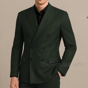 Green Double Breasted Suit for Men – Formal Wedding Suit, Slim Fit Groom Suit, Prom Dinner Suit, Elegant Men&#39;s Suit, Custom Groom Suit
