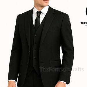 Mens Classic Black 3-Piece Suit, Three Piece Slim Fit Blazer & Pants | Wedding Suit | Prom Suit | Formal Dress Suit for Men, Men Custom Suit