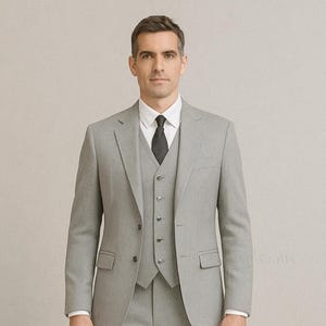 Light Grey Three Piece Suit for Men, Three Piece Slim Fit Blazer Pantsuit | Wedding Suit | Prom Suit | Custom Business Suit.