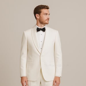 White Suit For Men, White Slim Fit Tuxedo Wedding Suit, Custom Groom Wedding Suit, Tailored Pant Suit, Prom Suit, Black bespoke for Men.