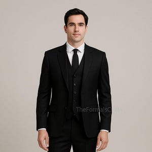 Classic Black Three Piece Suit for Men, Three Piece Slim Fit Blazer Pantsuit | Wedding Suit | Prom Suit | Custom Groom Wedding Suit.