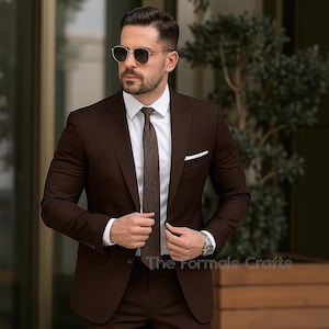 Chocolate Brown Two Piece Suit for Men, Two Piece Slim Fit Blazer & Pants | Wedding Suit | Prom Suit | Formal Dress Suit for Men