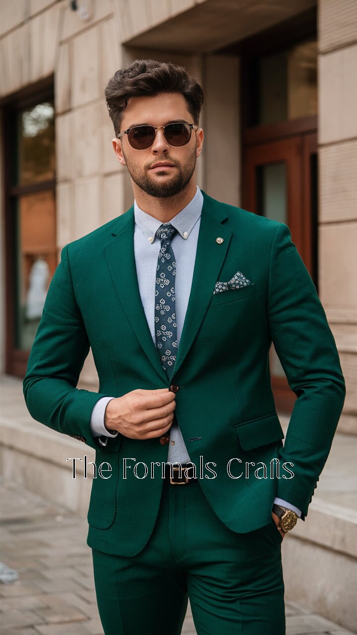 Premium Emerald Green Two Piece Suit for Men Formal Wear, Classic Style ...