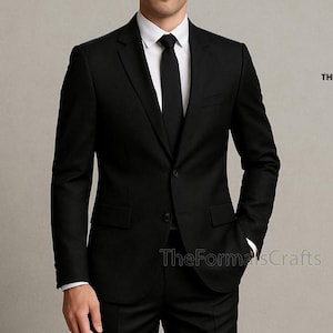Vintage Black Two Piece Suit for Men, Two Piece Slim Fit Suit | Wedding Suit | Prom Suit | Formal Dress Suit for Men, Men Custom Suit.