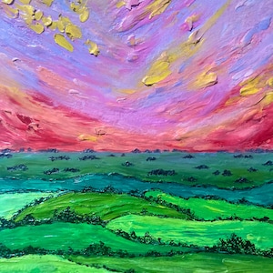Original Oil Pastel Drawing - Farmlands
