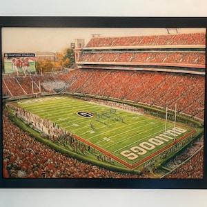 Georgia Bulldogs Sanford Stadium colored pencil drawing, Sanford stadium, Georgia Bulldogs football