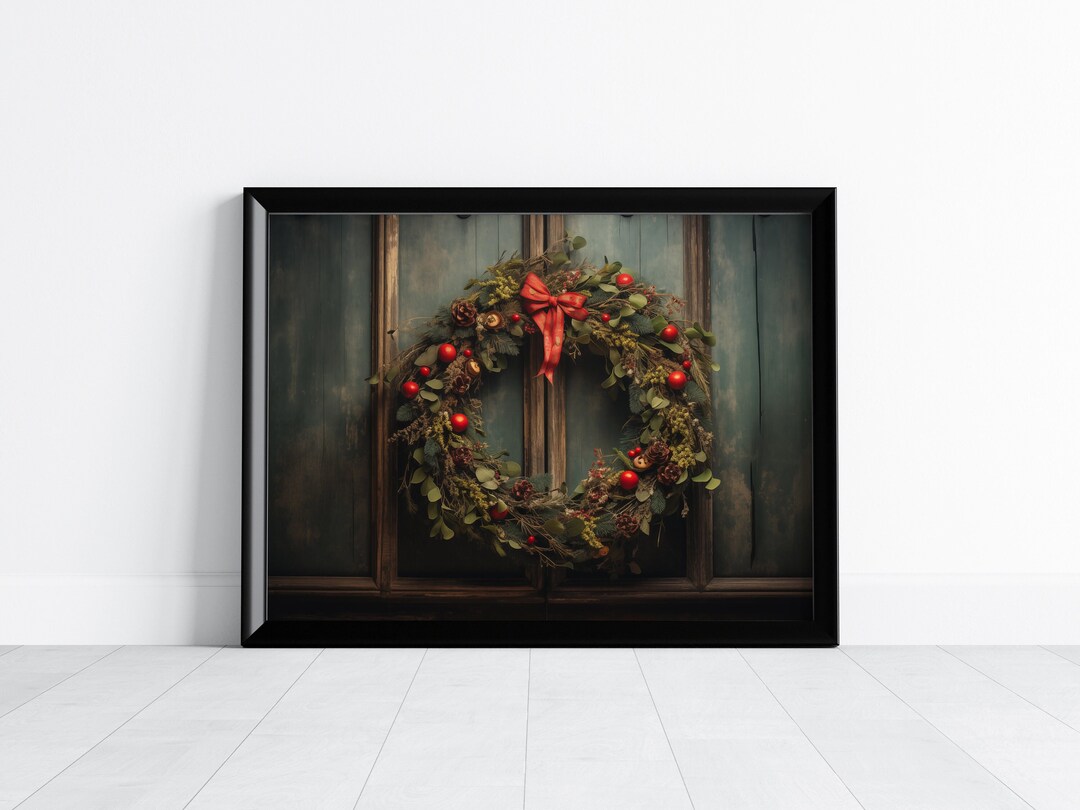 Vintage Christmas Wreath Wall Art Wreath Illustration Etsy