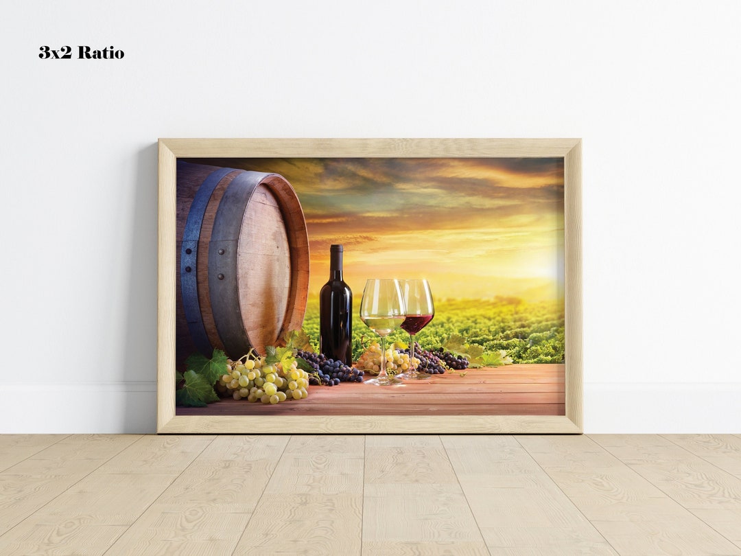 Vineyard Art Print Wine Glass Poster Wine Lovers Art Grapes Art Print