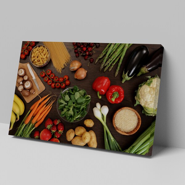 Vegetables Canvas, Fruit Prints, Food Wall Art, Kitchen Decor, Healthy Eating Art, Farmhouse Kitchen Art, Culinary Wall Decor, Food Prints