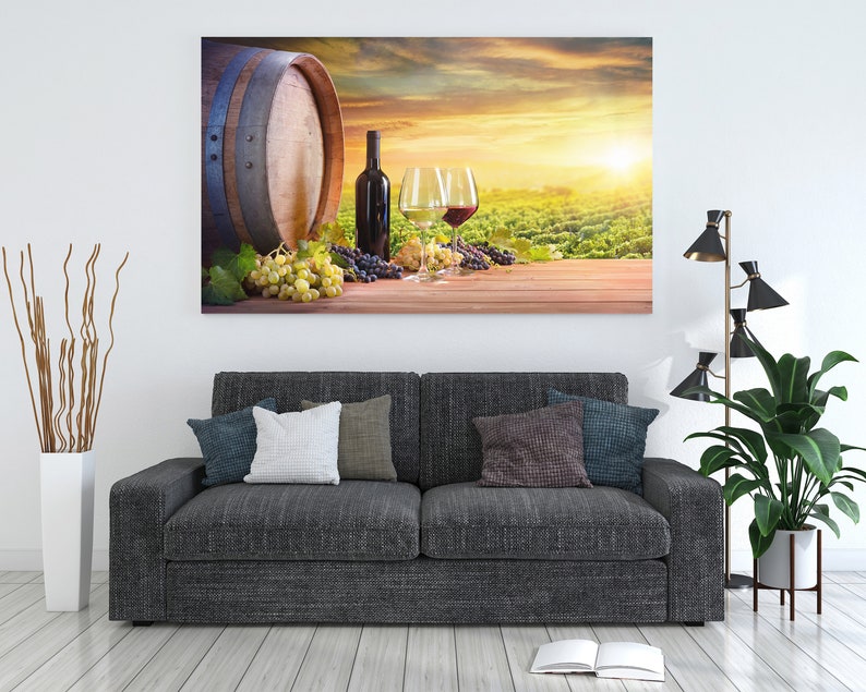 Vineyard Canvas, Wine Glass Print, Wine Lovers Art, Grapes Art Print