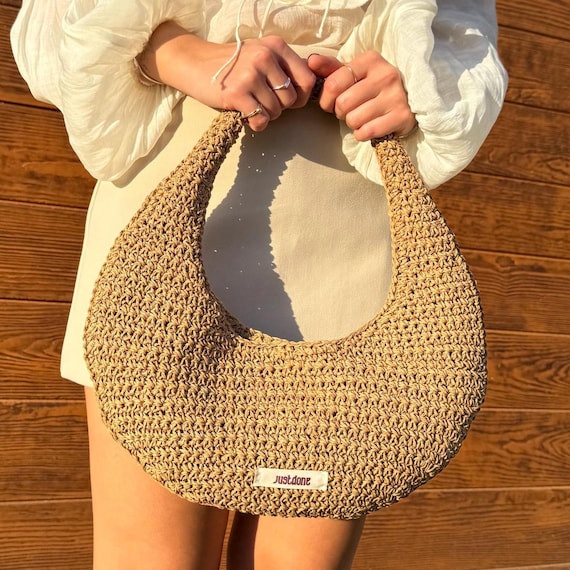 Raffia Bag Mini Shoulder Bag Raffia Baguette Bag Summer Bag Beige Tote Black Tote