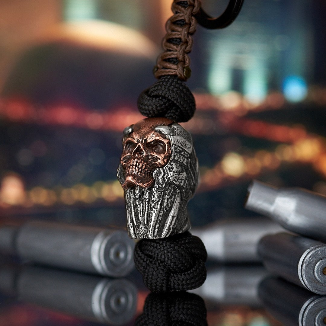 Bead Gazing Into Space Skull Nickel Silver Bronze EDC Paracord Lanyard  Charm
